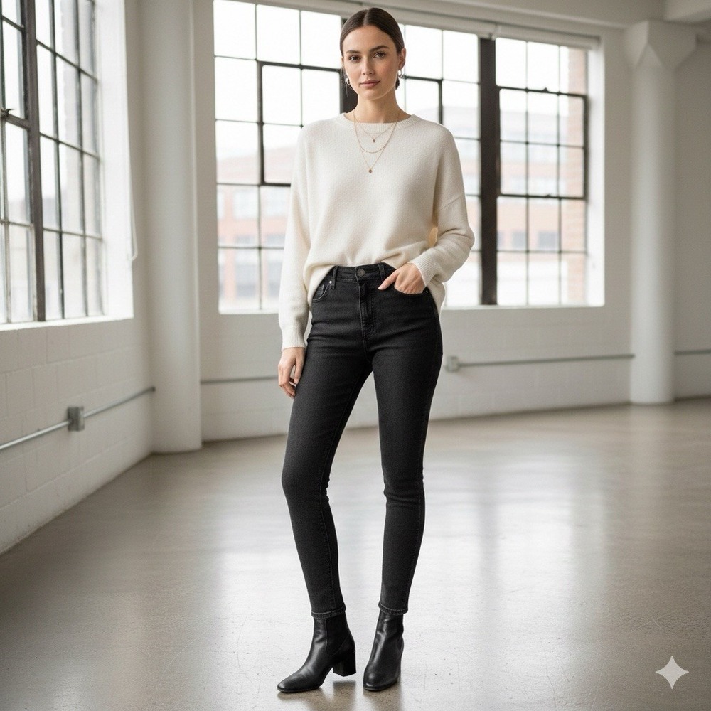BLEU Women's High Rise Skinny Ankle  Jeans Size‎ 8 Black Faded Denim Stretch